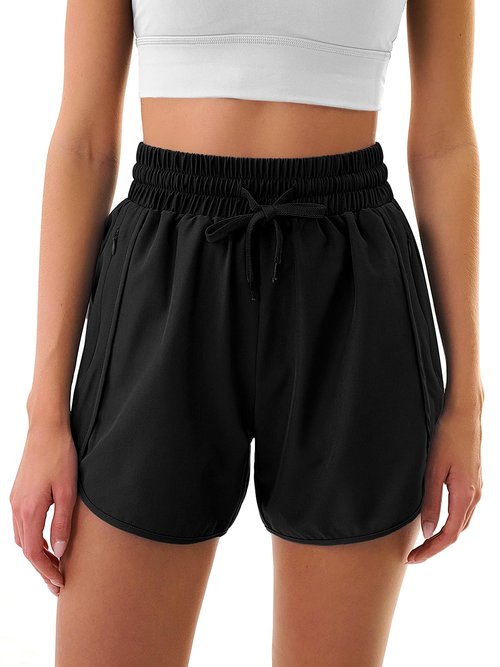 3rd hill Women's 5" Athletic Running Shorts Quick Dry Lightweight Workout Gym Shorts with Zipper Pockets UPF 50+ Black M