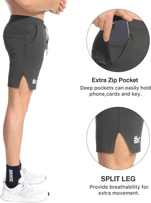 BROKIG Men's Airstretch Gym Shorts - 5 Inch Slim Fit Athletic Workout Shorts with Zipper Pockets