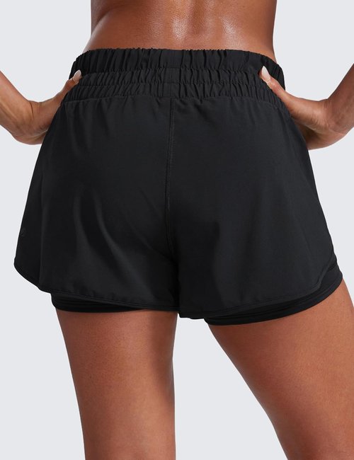 CRZ YOGA 2 in 1 Split Running Shorts for Women 3" - High Waisted Workout Athletic Gym Tennis with Pocket