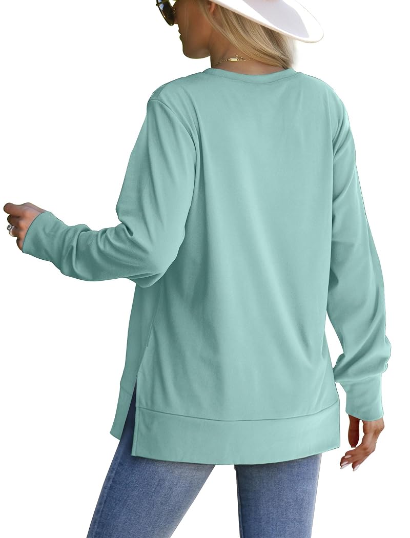 Saloogoe Blue-Green X-Large Sweatshirt for Women with Side Split Hem