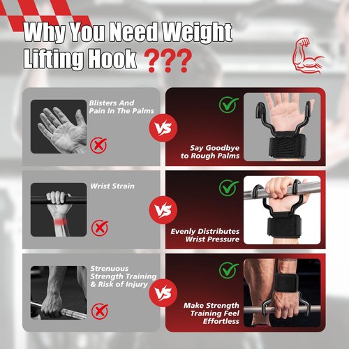 YEYINGZHUO Weight Lifting Hooks(Pair), Wrist Straps for Weightlifting, Adjustable Strap Hand Grips with Thick Wrist Padding, Weightlifting Hooks for Pull-Ups, Deadlifts, Strength Training&Gym Workout, Men and Women