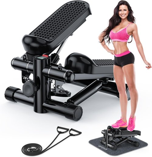 KitGody Mini Stepper - Portable Home Exercise Machine with Resistance Bands | 330LBS Capacity, Adjustable Height