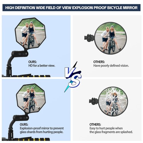 SHEJISI Bike Mirror, 1 pcs Bike Mirror Handlebar Mount,HD,360° Adjusted Bike Rear View Mirror, Anti-impact/explosion/glare, Fits for Mountain Bikes,E-bike, Bicycle,Scooter,Left/Right Universal