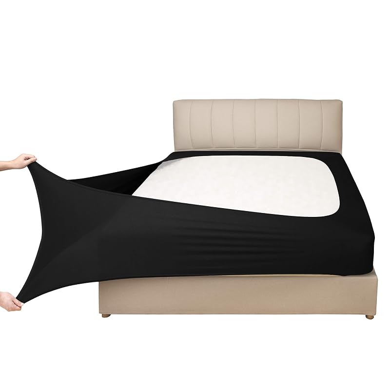 Queen XL Box Spring Cover in Black - 4-Way Stretch Jersey Knit, Fits 5–13 Inch Depth