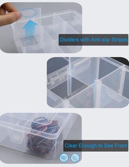Hlotmeky Plastic Organizer Box - Clear Bead Organizer with 15 Large Grids for Snacks & Crafts