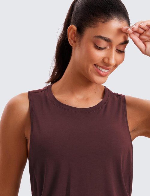 CRZ YOGA Pima Cotton Tank Tops for Women - Loose Fit Sleeveless Workout Crop Shirts | Athletic Gym Wear