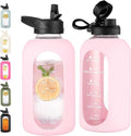 CIVAGO 64 oz Glass Water Bottle - Motivational Half Gallon Jug with Straw & Handle | Blush Color