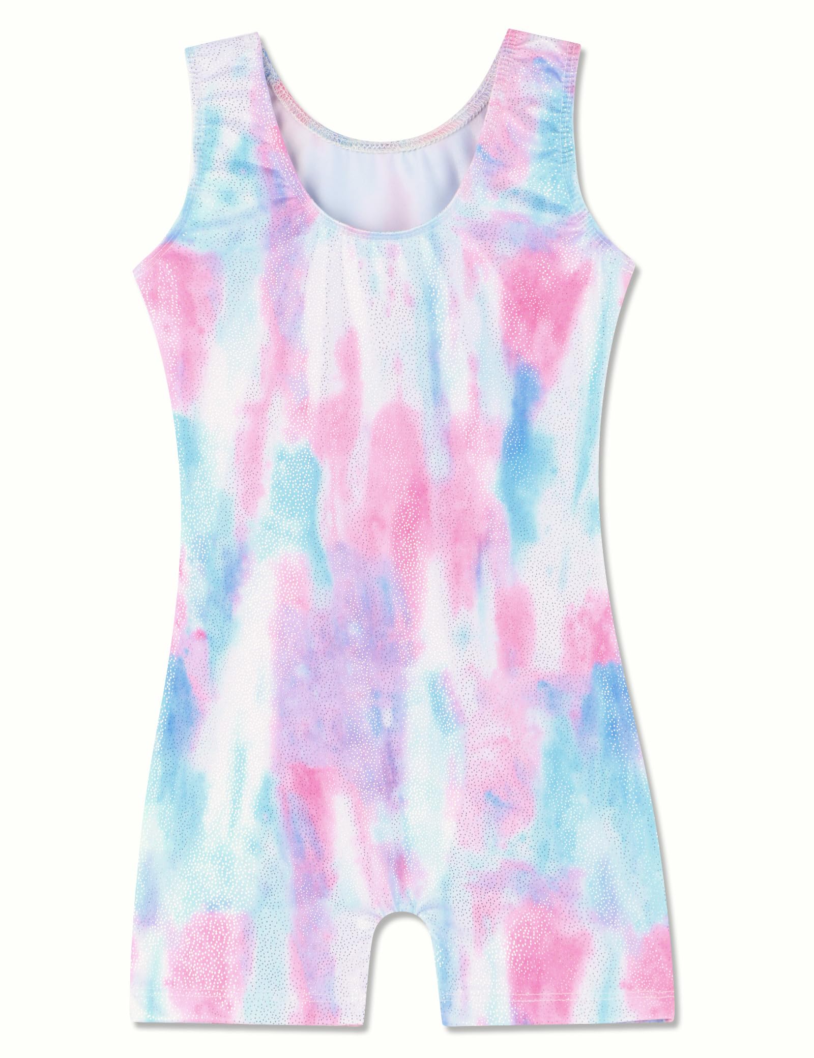 Domusgo Gymnastics Leotards for Girls Size 8 9 Years Old Sparkle Tie Dye White One Piece Sleeveless Unitard