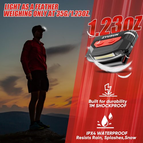 Zyusun 2-Pack Rechargeable Cap Light,Portable headlamps,Clip on Hat with Motion Sensor,Lightweight IPX4 Waterproof,White/Red/Green Night Vision LED Lights for Hunting Fishing Camping Hiking Cycling