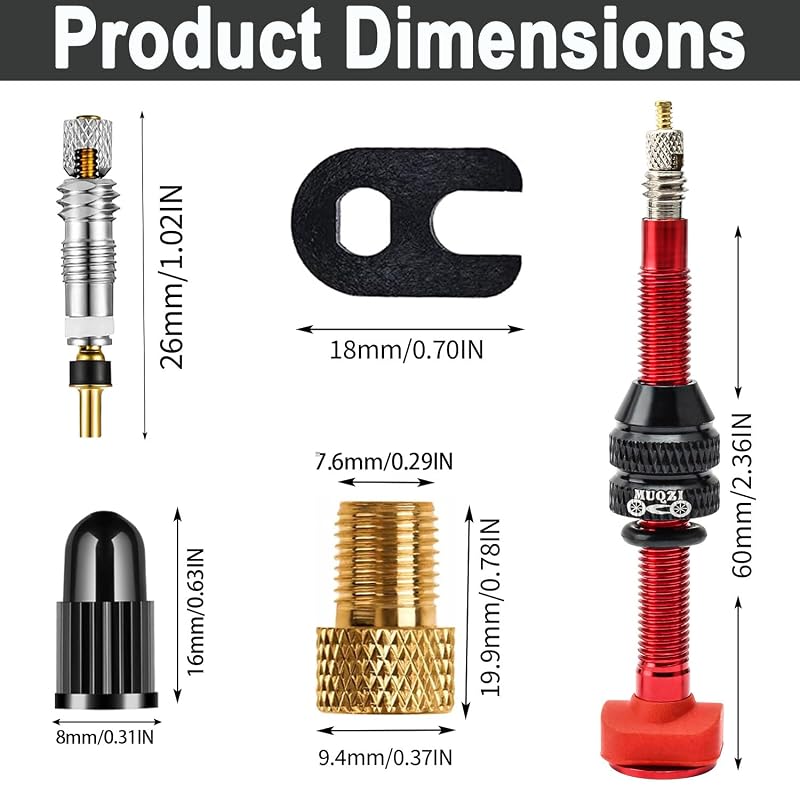 40mm Tubeless Presta Valve Stem Kit - Black, 2 Pack with Cores & Adapters