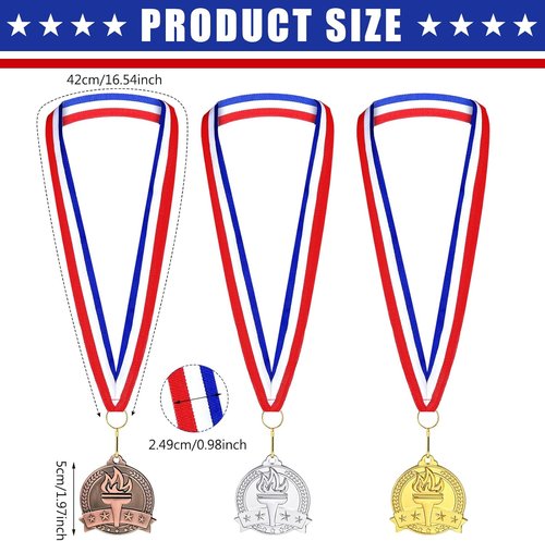 Landical Gold, Silver, Bronze Medals - 2" Torch Award Medals with Neck Ribbon for Sports Events