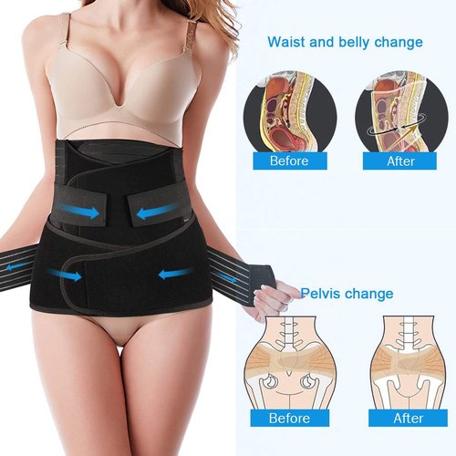TiRain 3 in 1 Postpartum Belly Wrap C Section Belly Abdominal Binder 3-Piece Postpartum girdles Support Recovery Belly Band, Black Plus Size Fit US Size 14-18