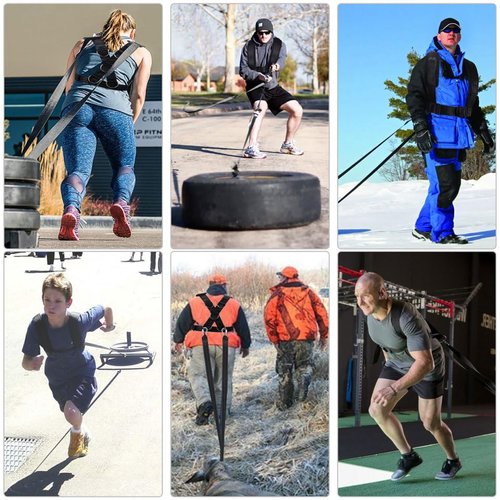 Adjustable Sled Harness - with Resistance Band for Strength and Fitness Training Padded Shoulder Straps and Waist Belt for Workout Sled Pulling Durable Neoprene and Polyester Vest