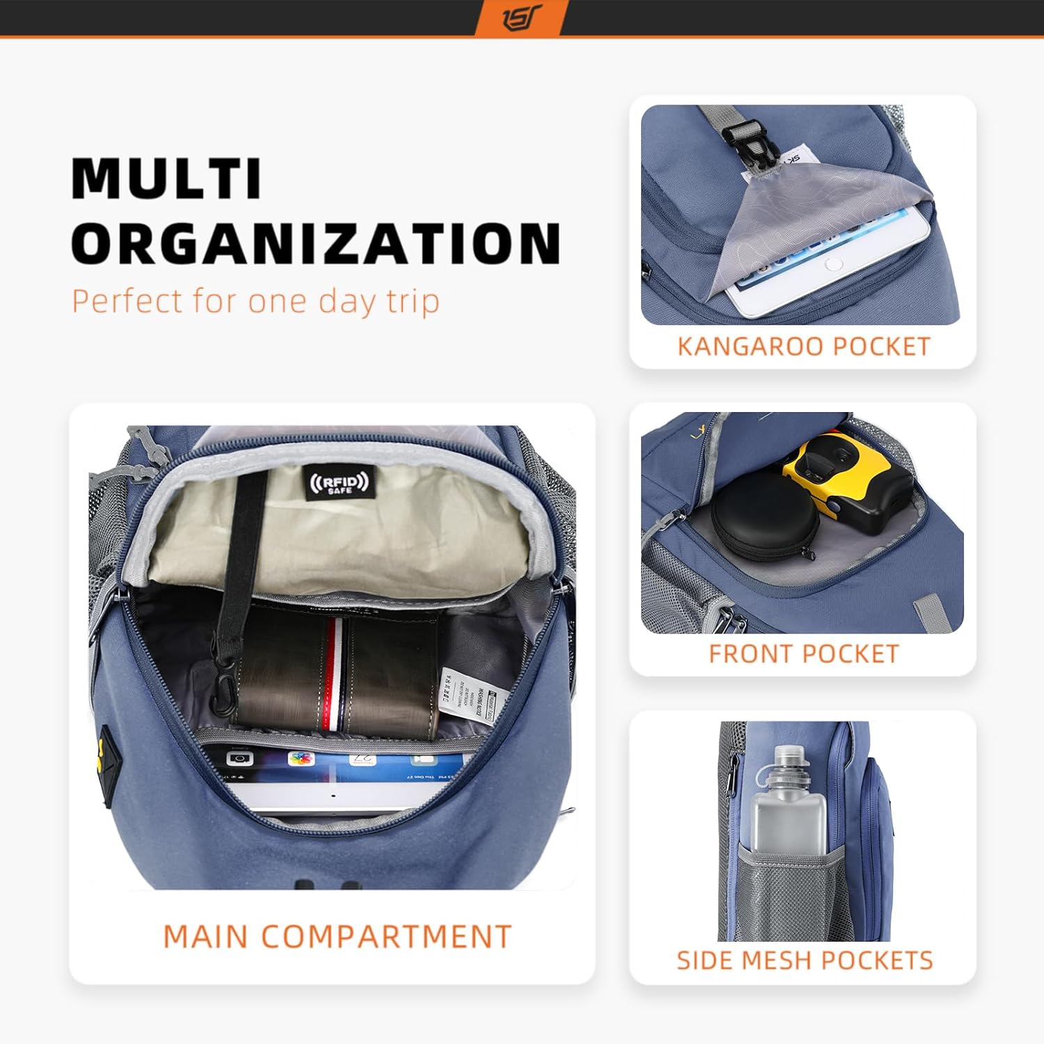 SKYSPER Sling Bag - RFID Crossbody Backpack for Travel & Hiking | Unisex Periwinkle Daypack