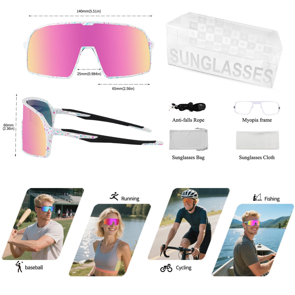 Ukoly Baseball/Running Sunglasses Cycling Glasses For Men Women,Sport Sunglasses HD Lens UV400 Protection TR90 Frame 650 (HD Pink)