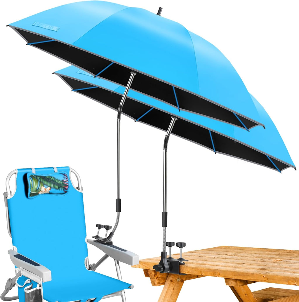 Skiennix Beach Umbrella - 2-Pack 48.7-Inch Adjustable Chair Umbrellas with UV Protection | Perfect for Camping and Golf Carts