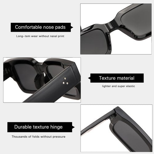 EunoiaLens Cool Square Frame Sunglasses for Women Men Trendy Chunky Rectangle Sun Glasses Black Shades UV400 Protection