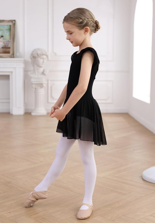 MdnMd Girls Ballet Leotard Dress - Toddler Ballerina Outfit with Flutter Sleeves & Knot Back