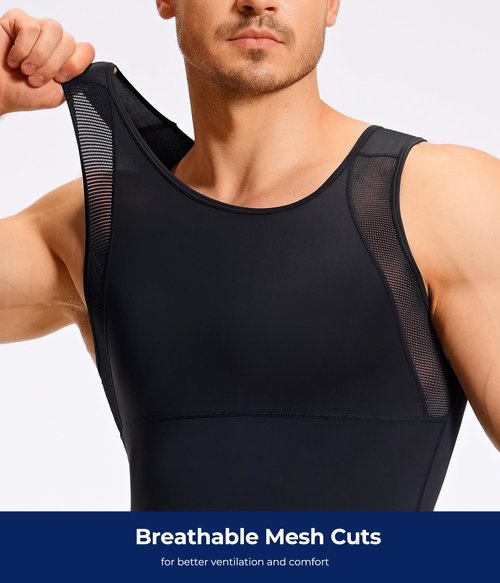 TAILONG Mens Compression Shirt Tank Top Undershirt Shapewear Slimming Body Shaper Vest Mesh Workout Shirts Black
