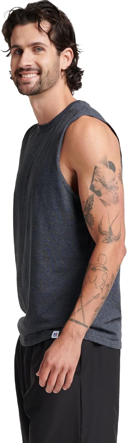 Russell Athletic Men's Sleeveless Muscle Shirts - Moisture Wicking & Odor Protection | UPF 30+, Sizes S-4X