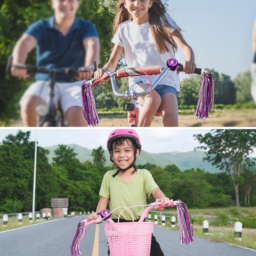 Kids Bike Bell with 2 Pcs Bike Streamers for Girls, Cute Children's Bicycle Accessories（Unicorn Bell+Tassels）