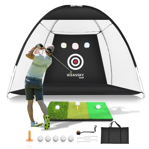 Golf Net with Practice Mat,Golf Hitting Aid Nets 10x7FT for Backyard Driving Chipping Training Swing with Target Mat Balls for Outdoor Indoor,Gifts for Men Dad and Golfer
