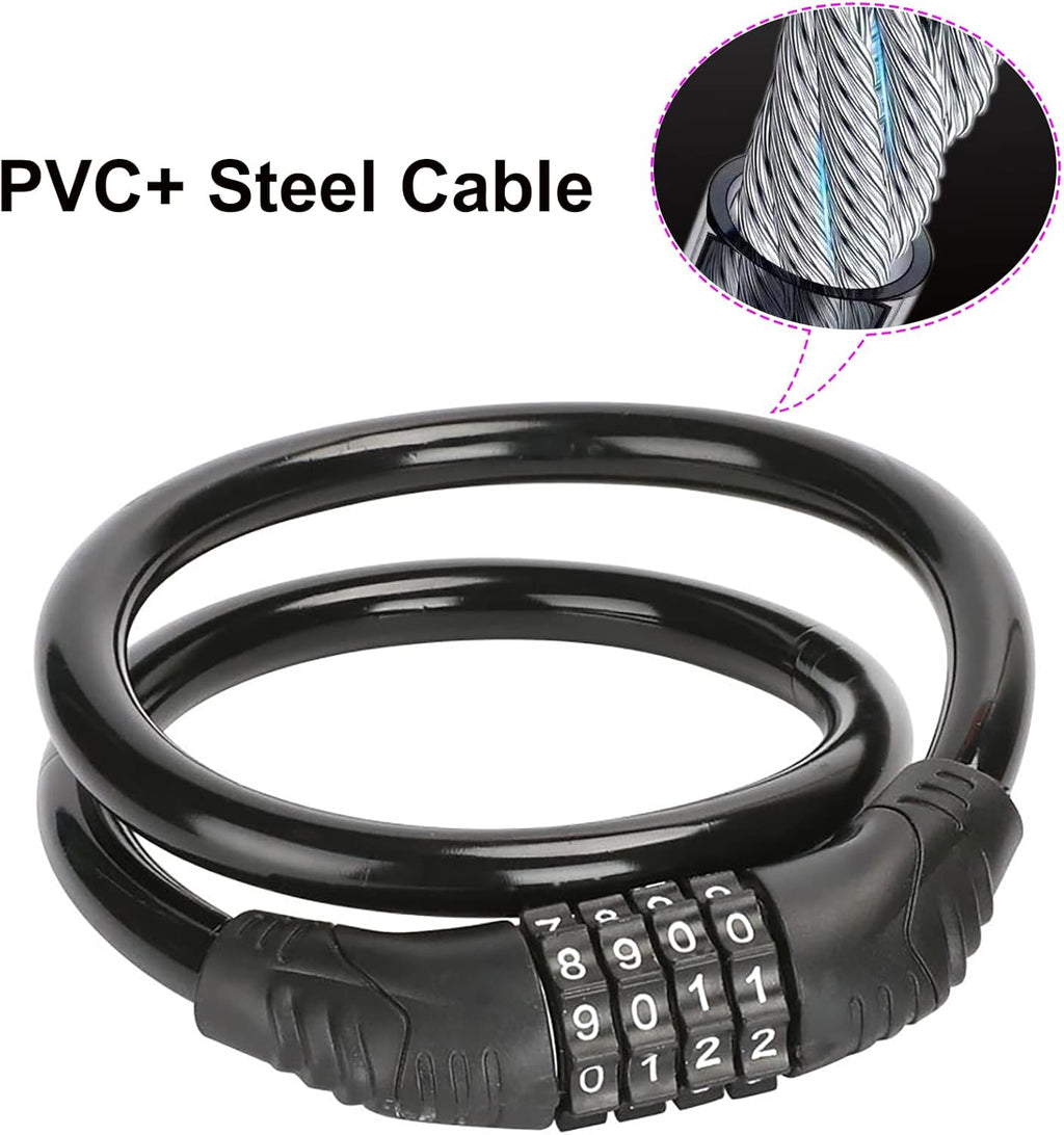 Skiennix Bike Locks - Anti-Theft 4-Digit Resettable Cable Lock | 2-Pack, 2ft x 1/2in, Black