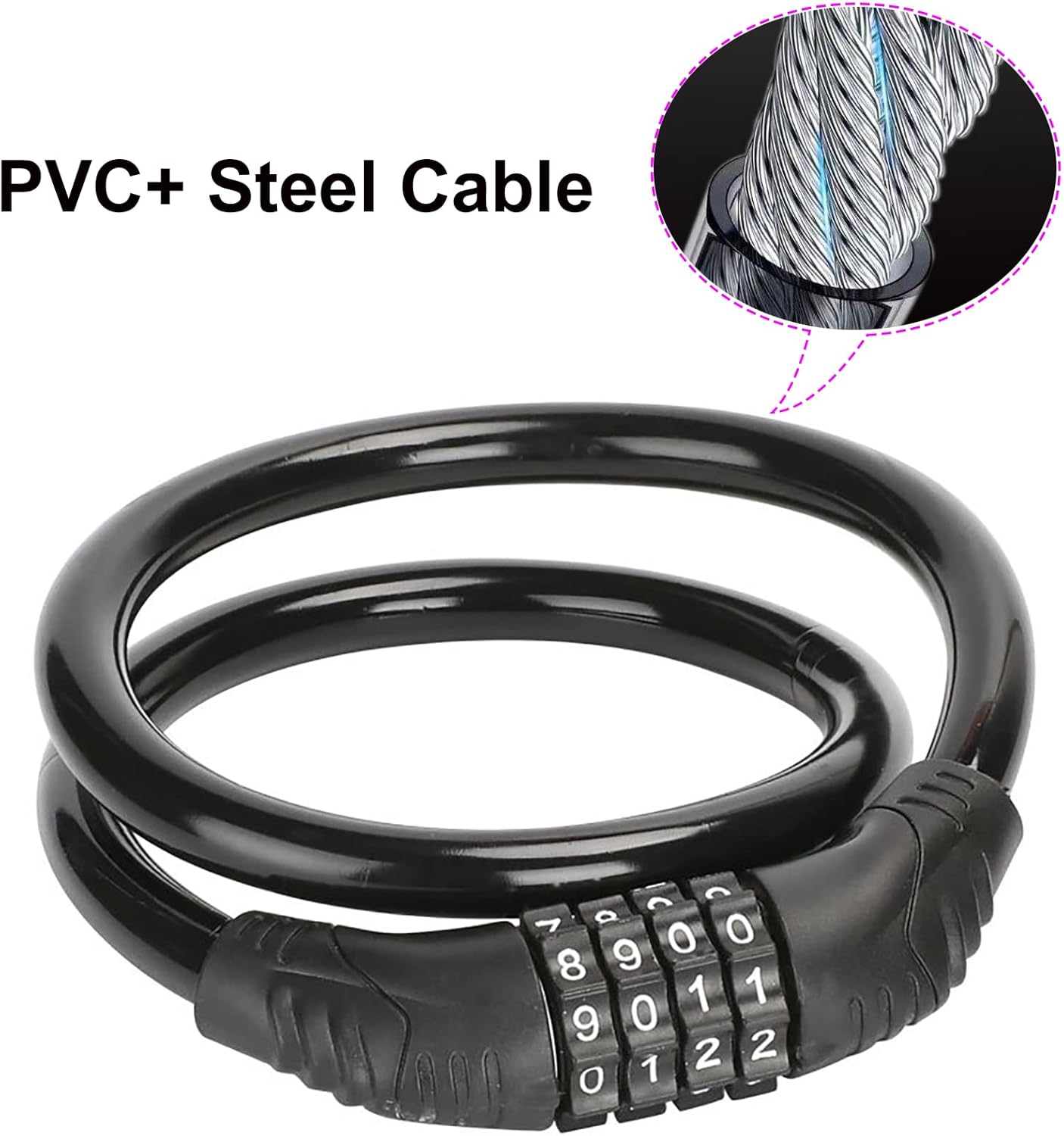 Skiennix Bike Locks - Anti-Theft 4-Digit Resettable Cable Lock | 2-Pack, 2ft x 1/2in, Black