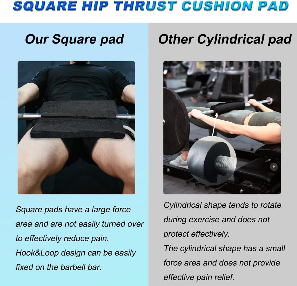 Skiennix Square Hip Thrust Pad - Extra Thick Firm Barbell Pad for Glute Bridges | Non-Slip Heavy Duty Support for Home Gym