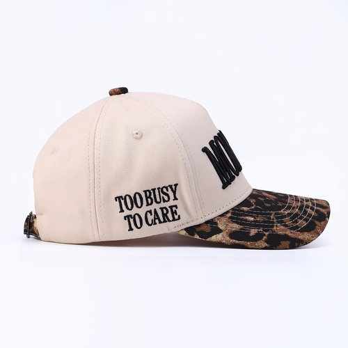 Vintage Two-Tone Trucker Hat Adjustable Baseball Cap with Mommin Embroidery Ponytail Fit Unisex Outdoor Casual Headwear (Leopard)