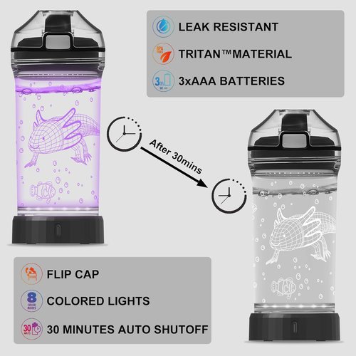 Ammonite Axolotl Water Bottle - 3D Glowing LED Light, 14 OZ Tritan BPA Free | Perfect Travel Cup for Kids
