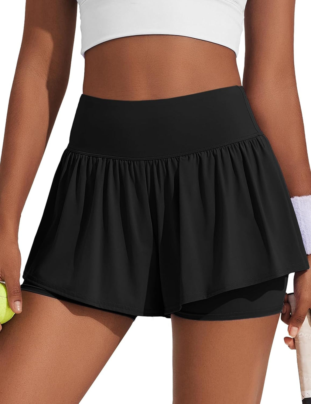 PINSPARK High Waisted Running Shorts for Women - 2 in 1 Athletic Gym Shorts with Pockets