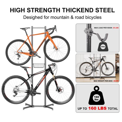 CXWXC 2-/4-Bike Storage Rack with Basket - Bike Rack Garage for Road, Mountain and Hybrid Bike Garage & Home (For 2 bikes)