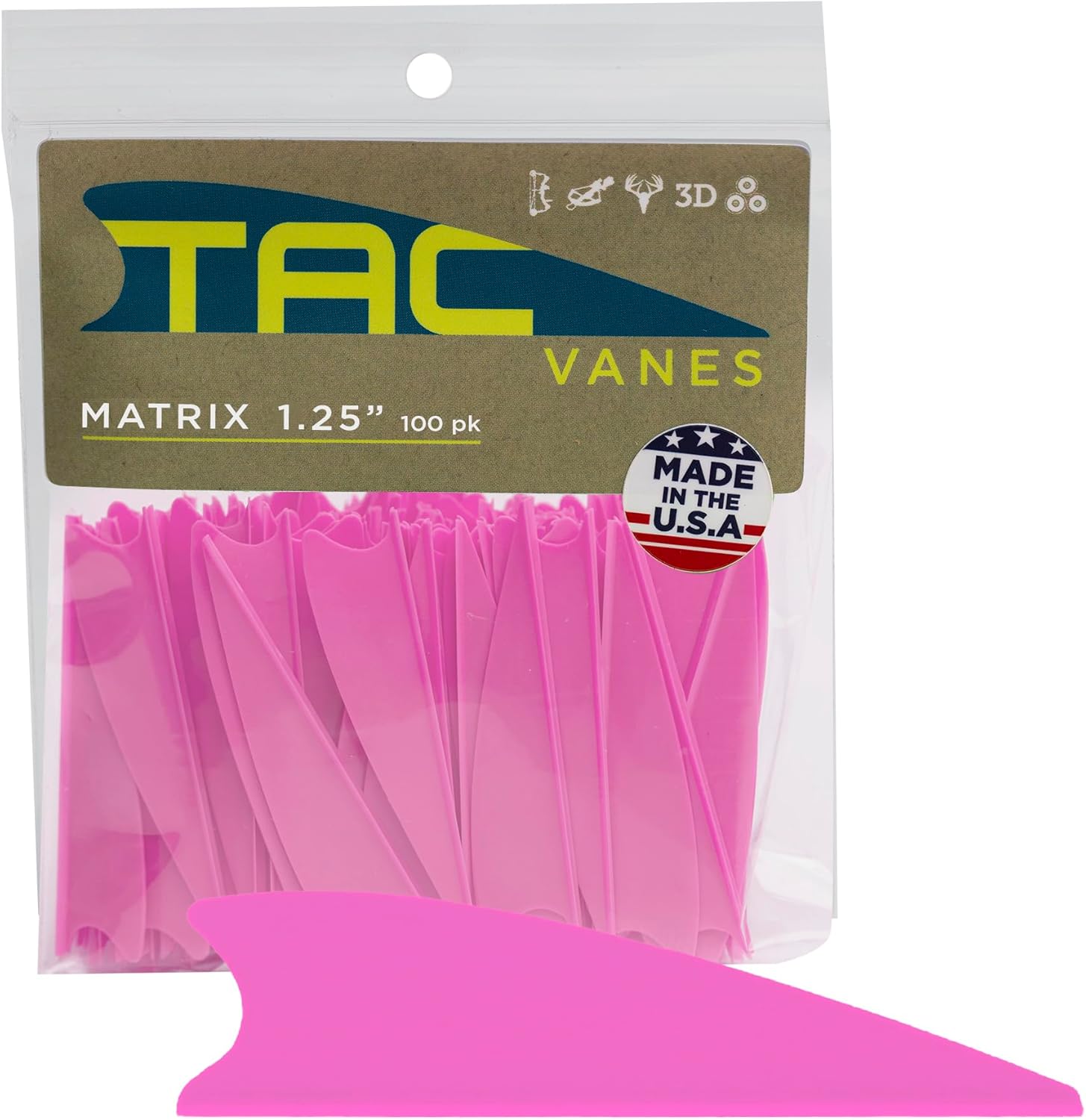 TAC Vanes 1.75" Matrix Arrow Vanes - Durable Pink Archery Fletching for Compound & Crossbow | 100 Pack