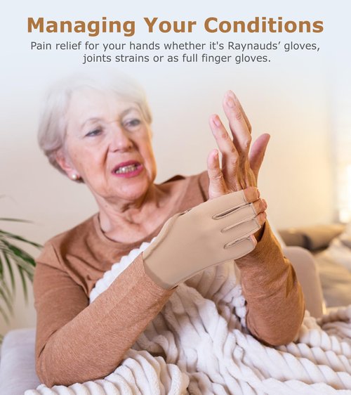 NURCOM Compression Arthritis Gloves, Rheumatoid Pain Relief Compression Gloves for Women & Men, Premium Fingerless Circulation Gloves for Arthritis & Joint Pain, Swelling, Tendonitis, 1 Pair Beige M