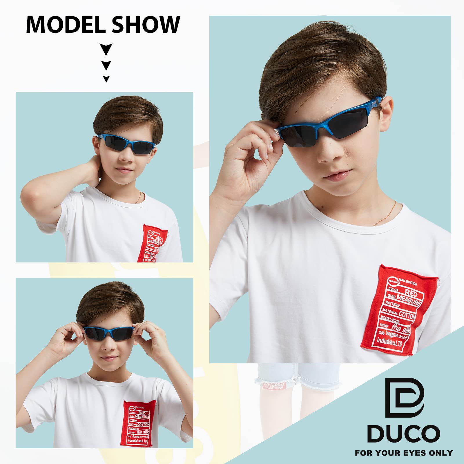 DUCO Little Kids Sunglasses Age 4-7 Unbreakable Polarized Cycling Glasses with Case & Strap K014