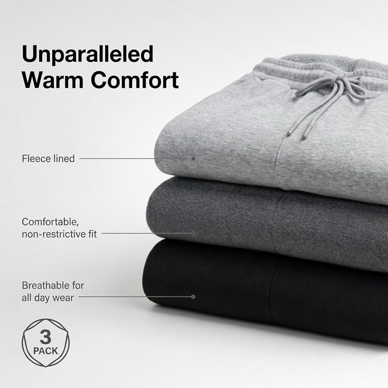 BottomLine 3 Pack Sweatpants for Women - Fleece Joggers with Pockets, Combo 1+Standard+Medium