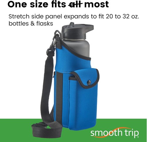AquaPockets Neoprene Water Bottle Holder - Adjustable Sling Bag with Phone Pouch | Fits 32 oz. Bottles