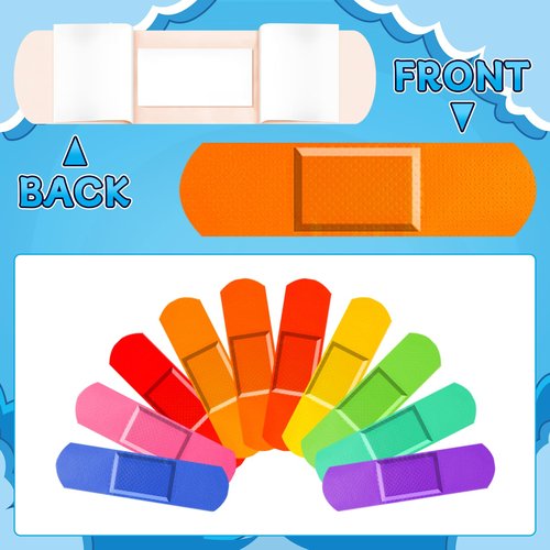 180Pcs Kids Bandages Bulk, Children's Colorful Flexible Adhesive Bandages 10 Colors Neon Waterproof Breathable Strip Protect Cuts and Scrapes for Children Toddlers, 2.83'' x 0.75''