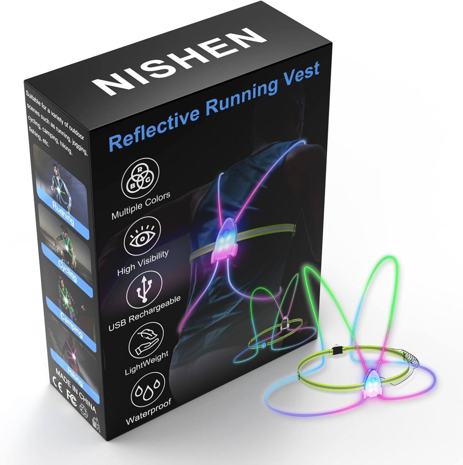 Skiennix LED Reflective Running Vest - High Visibility with Front Light for Men & Women | Ideal for Running, Cycling, Walking