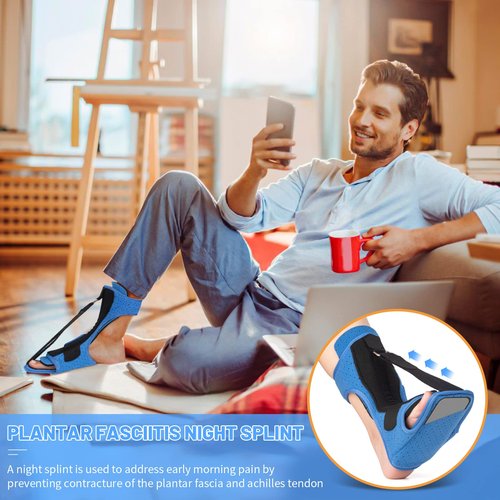 Acankn Plantar Fasciitis Night Splint: Adjustable Brace with Arch Support | Dorsal Night Splint for Women Men | Dual Effective Relief Achilles Tendonitis Foot Drop Heel Pain Black-Blue