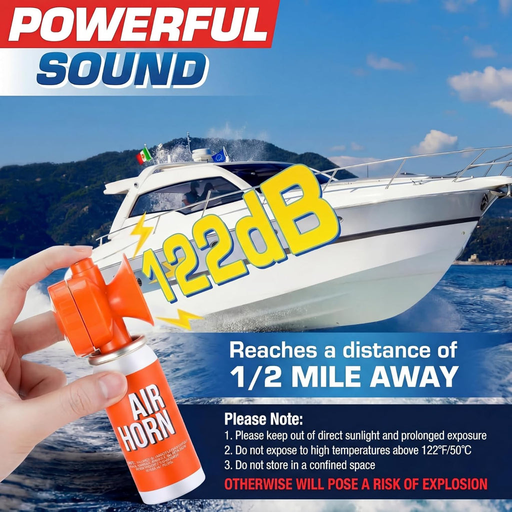 Air Horn 1.4oz - 122dB Loud Marine Safety Horn | Emergency Use, Heard Up to 1/2 Mile Away