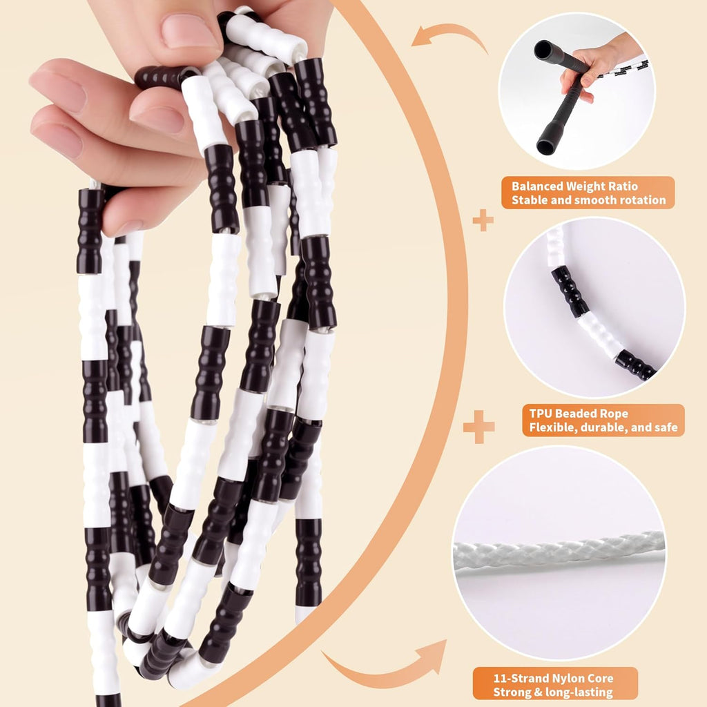 YUEDONG Soft Beaded Jump Rope - Adjustable Tangle-Free Design with Anti-Slip Handles | Recommended by World Champion Luke Boon