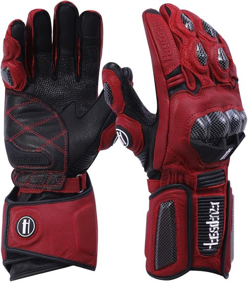 Harssidanzar Leather Motorcycle Gloves - Carbon Fiber Knuckle Protection | Unisex KM045
