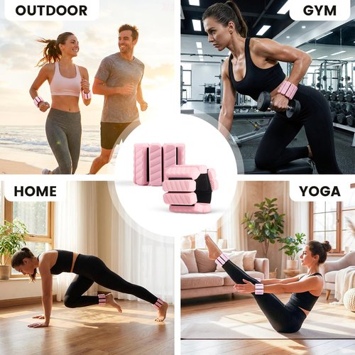 KIMPOK Lightweight Wearable Weights, 1lb Total (1/2 lb / 8 oz Each), Silicone Adjustable Wrist and Ankle Weights for Walking, Yoga & Pilates (pink)