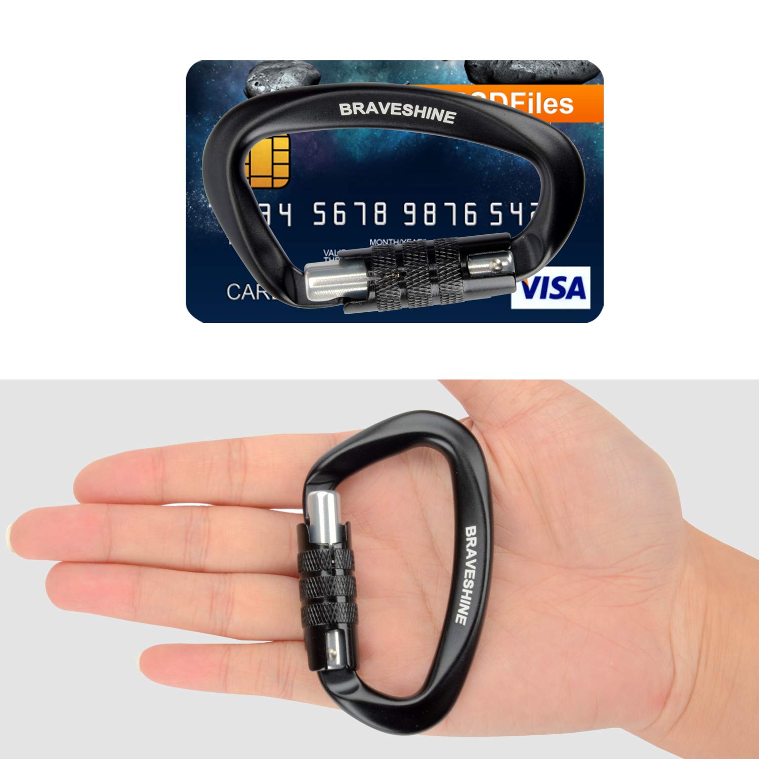 Heavy Duty Carabiner Clips 12KN Aluminum D Ring Double Locking Caribeaner Hooks