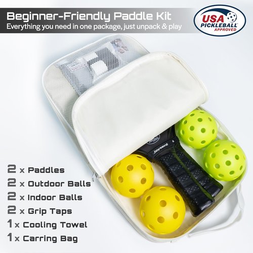 Joysent Pickleball Paddles Set, USAPA Approved Carbon Fiber Pickleball Set of 2 with Pickleball Rackets and Indoor Outdoor Pickle Balls, Beginner Pickleball Paddle for Adults Men Women, JT-1