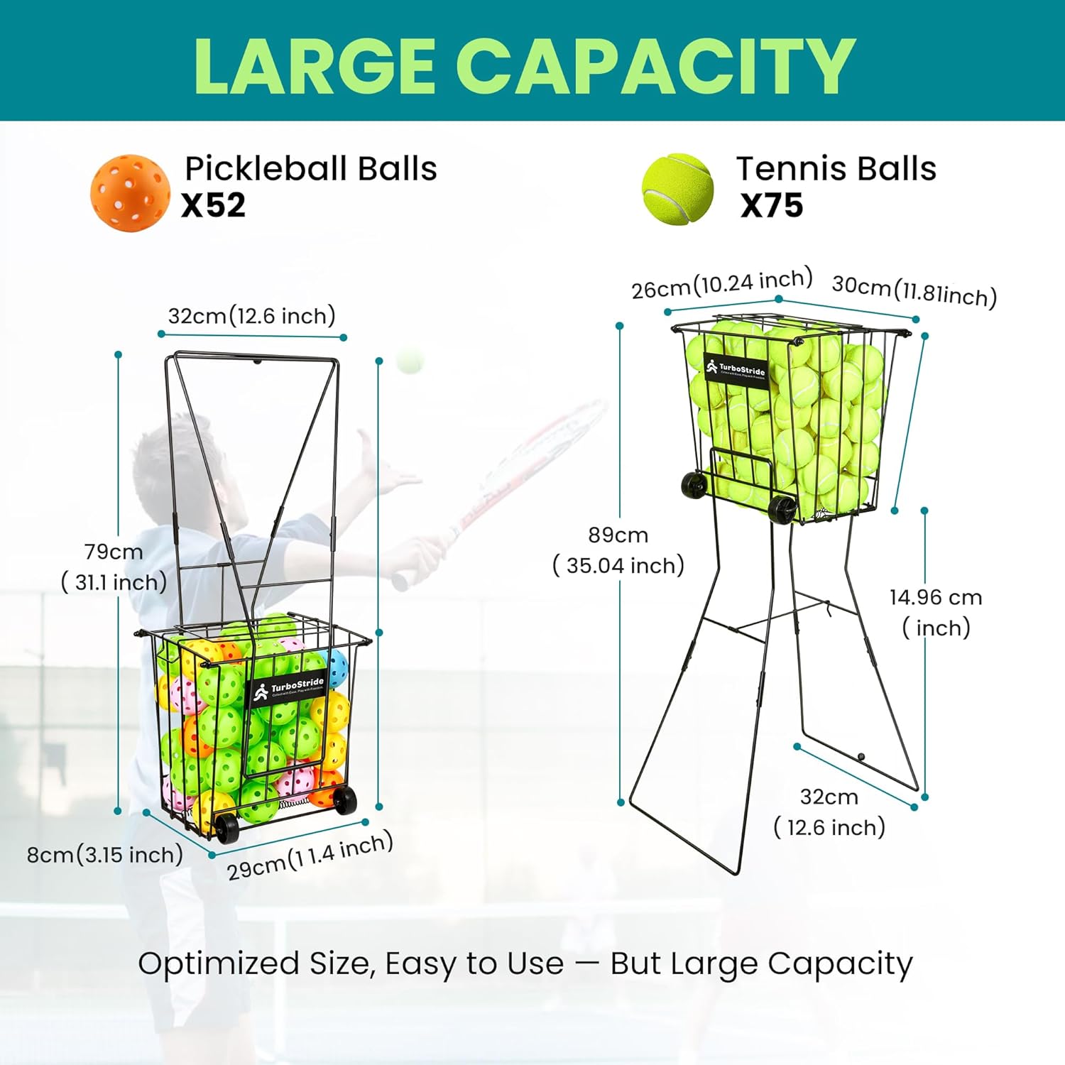 Skiennix Tennis Ball Hopper - Portable Pickleball Ball Basket for Easy Pickup & Storage | Large Size