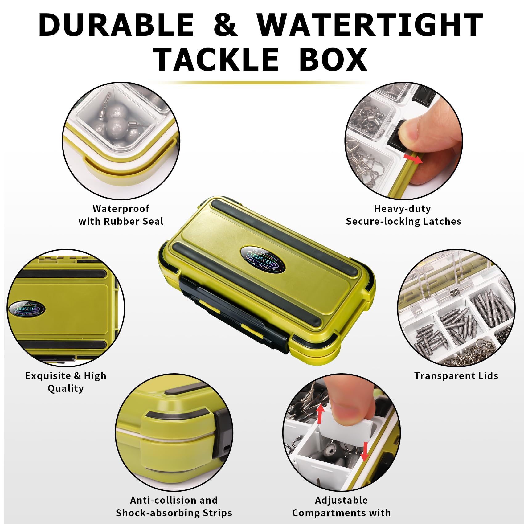 TRUSCEND Complete Fishing Accessories - Tackle Box with Tackle Included, Fishing Hooks, Jig Heads, Sinkers, Weights, Swivels, Snaps, Bobbers, Leaders - Fishing Gear Set for Bass Trout Panfish Walleye