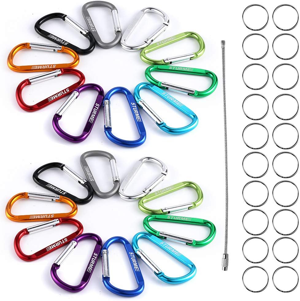 Skiennix 20-Pack Carabiner Clips - Durable Small D-Ring Hooks for Outdoor Use, 2.7" Size